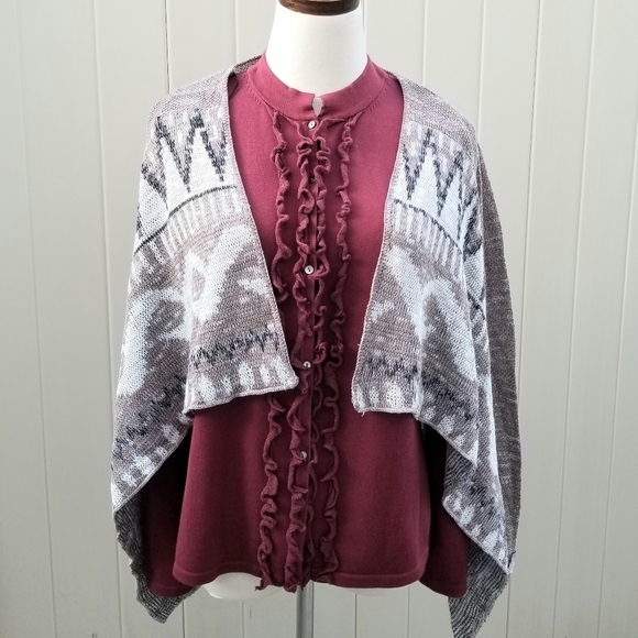Sweet and Sinful NY Women's Brown Aztec Open Drape Knit Cardigan, Medium - Picture 1 of 12